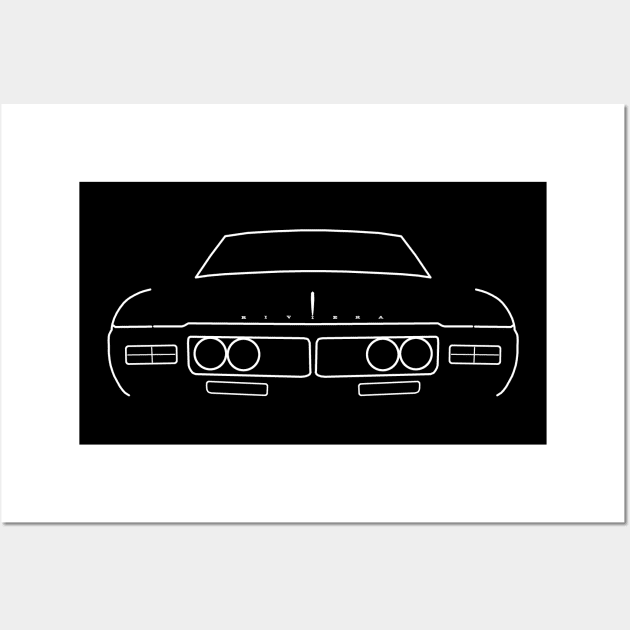 1969 vintage Buick Riviera white outline graphic Wall Art by soitwouldseem